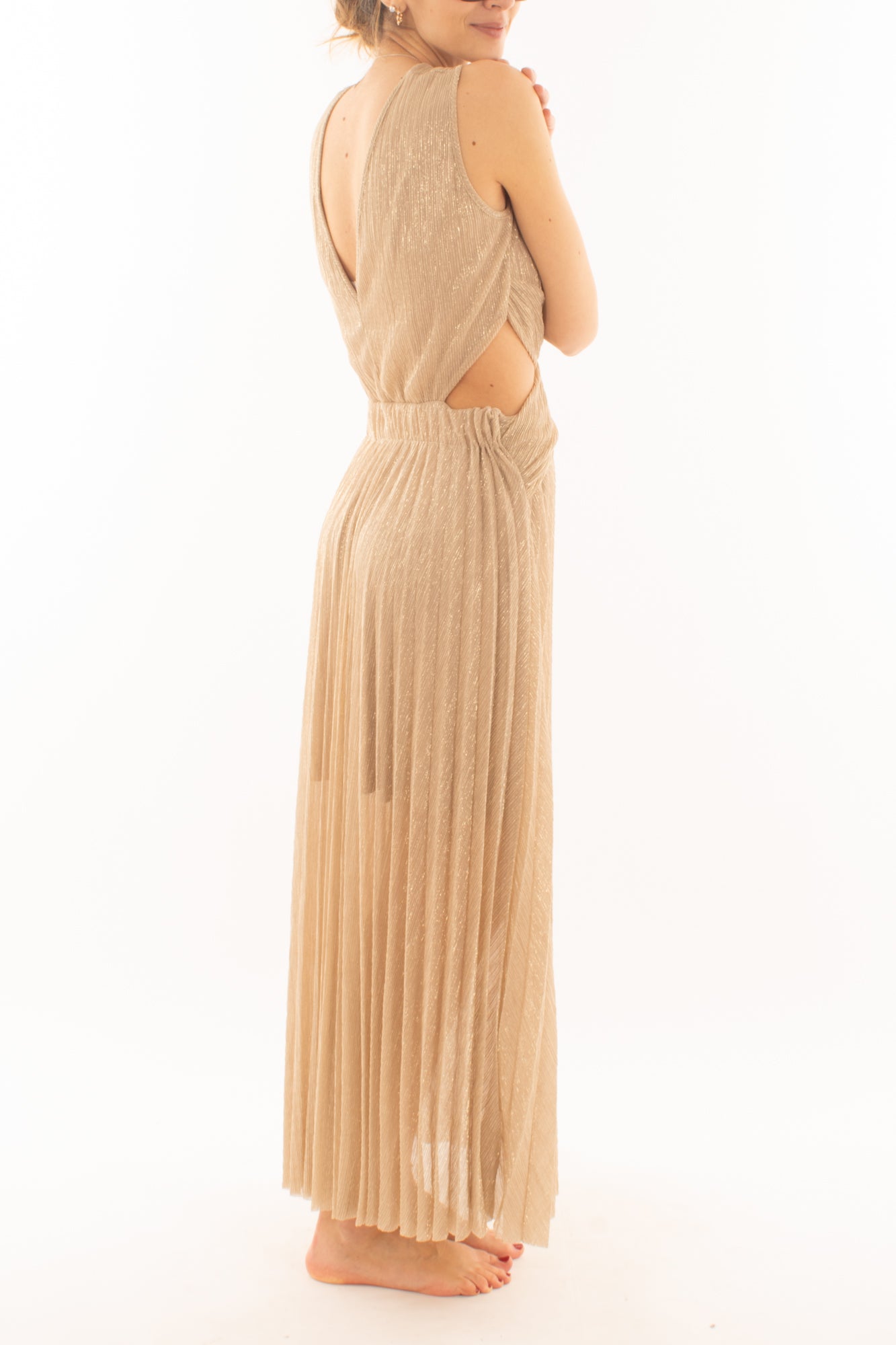 Abito lungo in lurex con stola da Donna Motel -Oro