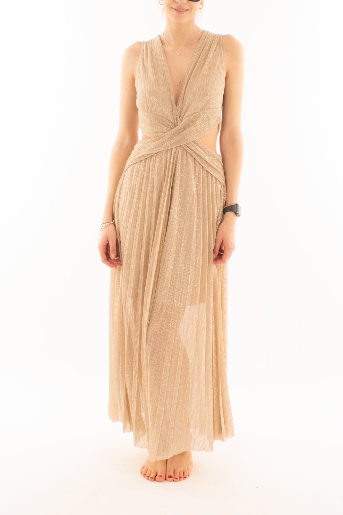 Abito lungo in lurex con stola da Donna Motel -Oro