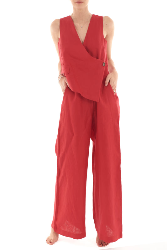 Tuta con gilet applicato da Donna Motel - Rosso