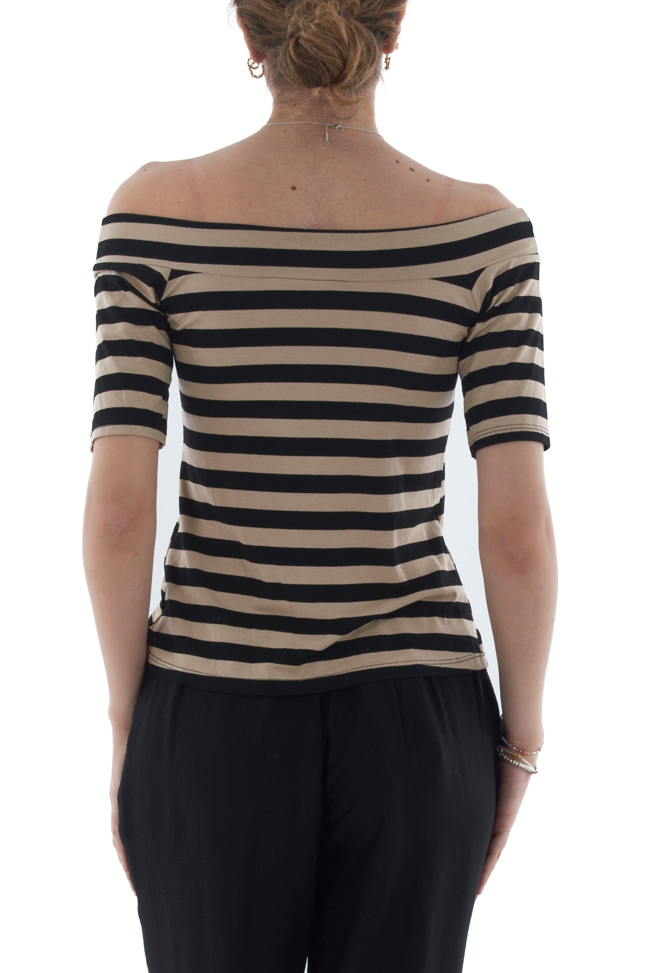 Maglia con scollo a barca rigata da Donna Souvenir - Nero