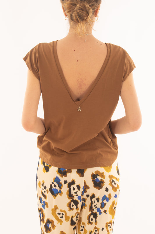 T- shirt con schiena scollata da Donna Souvenir -Moka