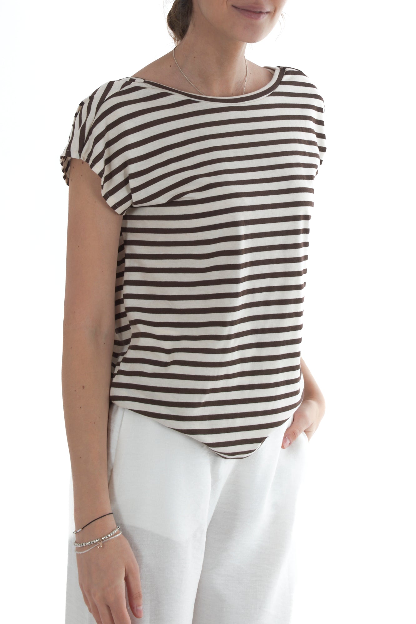 T- shirt rigata con scollatura da Donna Souvenir - Burro