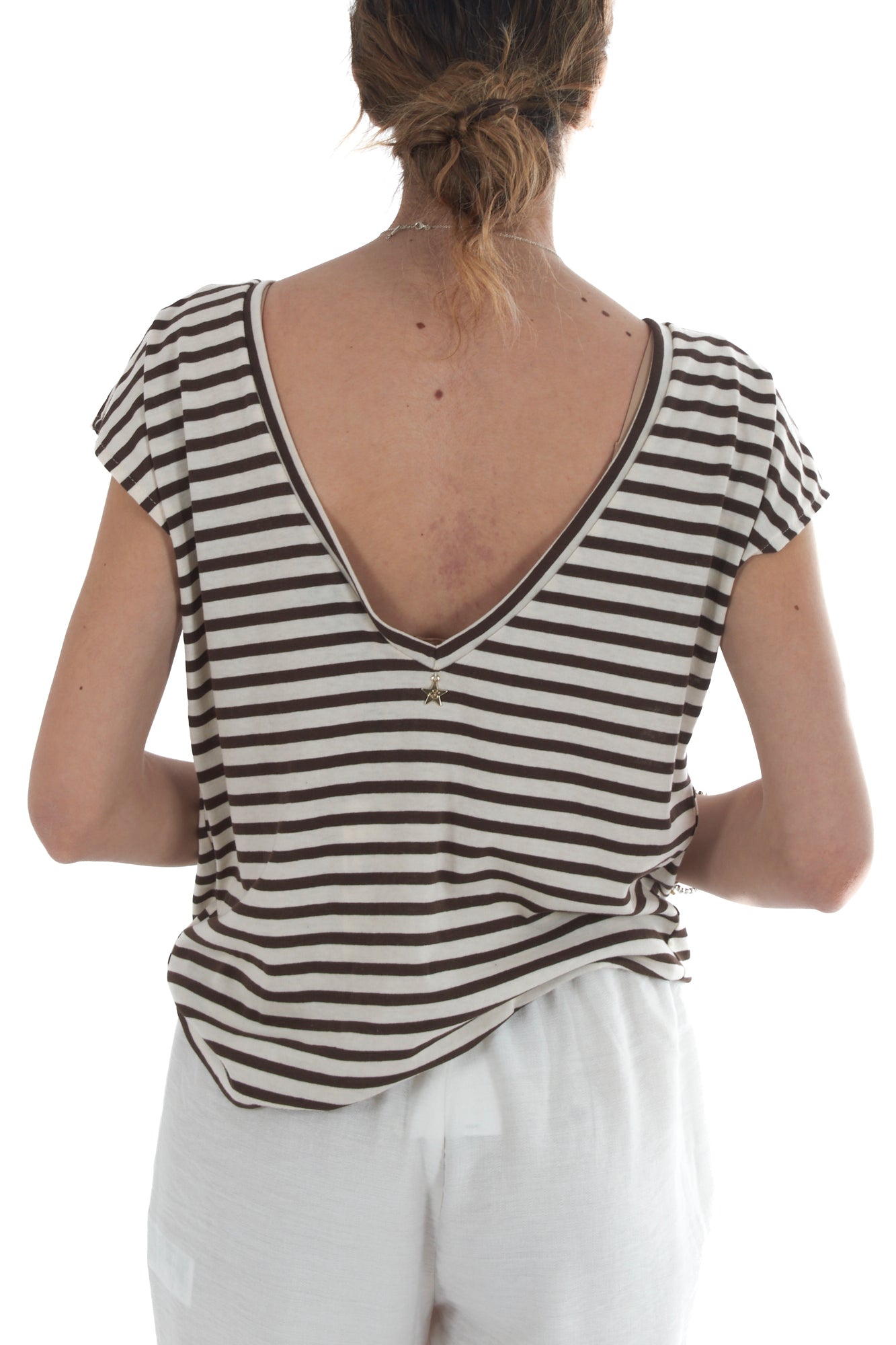 T- shirt rigata con scollatura da Donna Souvenir - Burro