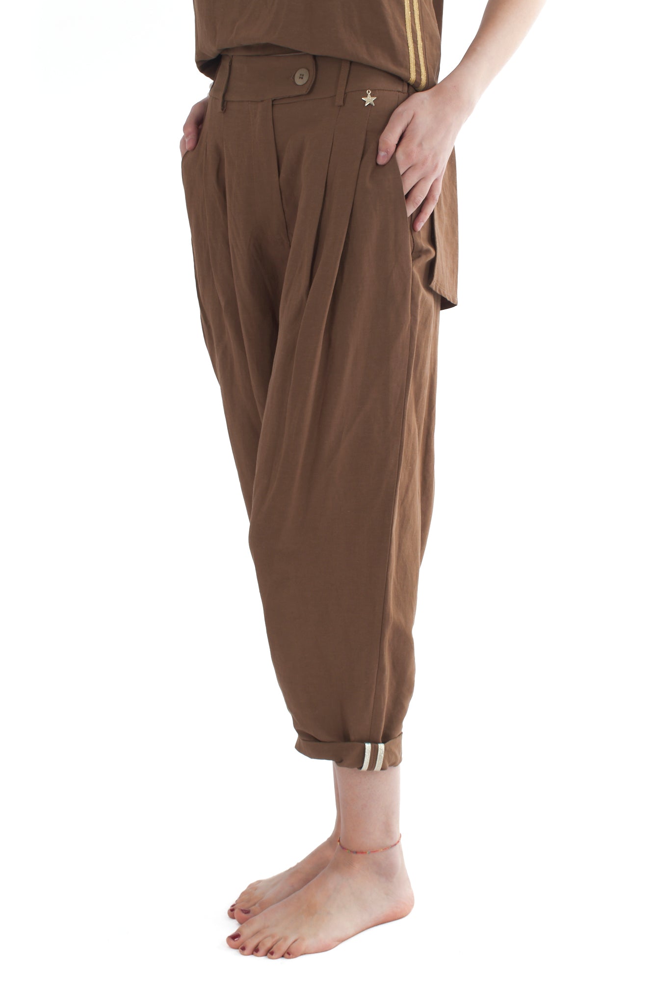 Pantalone corto con bande laterali da Donna Souvenir - Tabacco