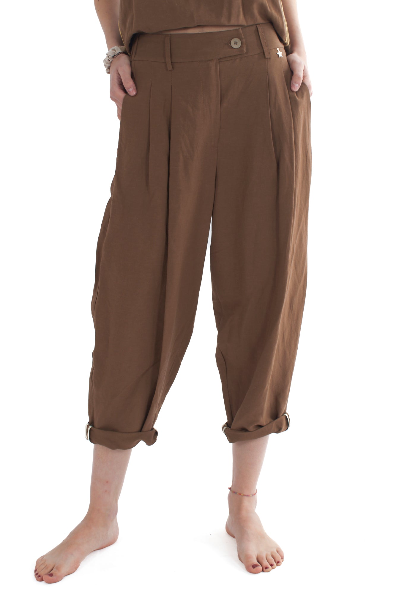 Pantalone corto con bande laterali da Donna Souvenir - Tabacco