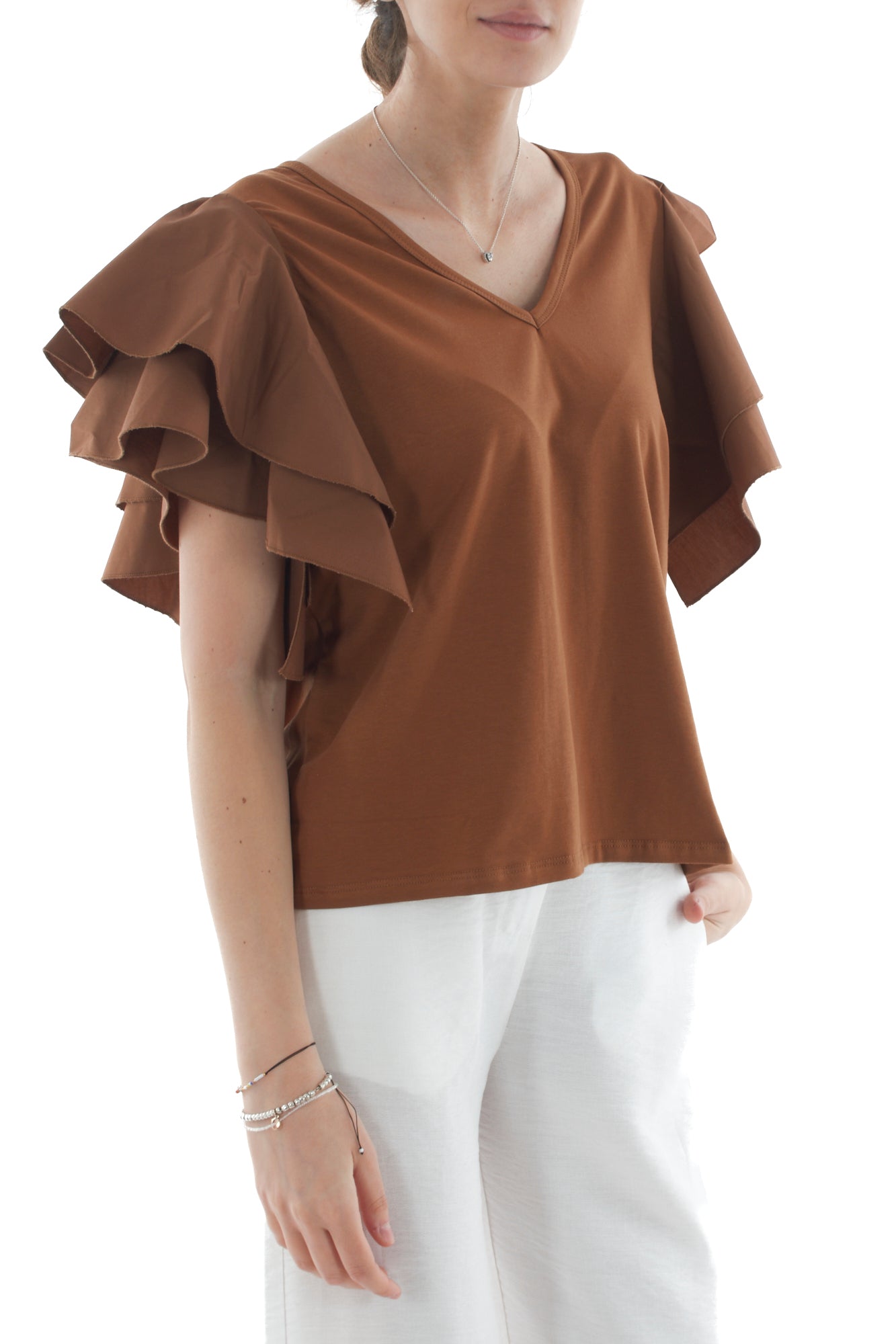 T- shirt con voila' da Donna Susy mix - Tabacco