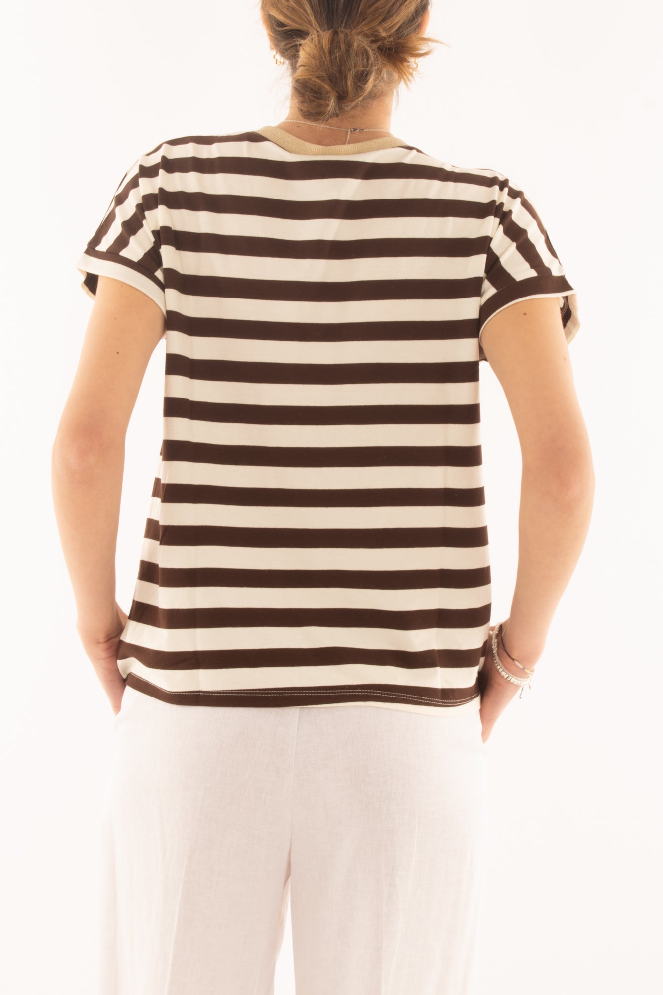 T-shirt rigata da donna Susy mix - Cioccolato