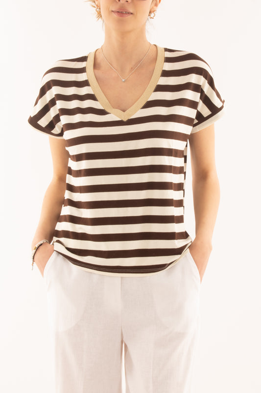 T-shirt rigata da donna Susy mix - Cioccolato