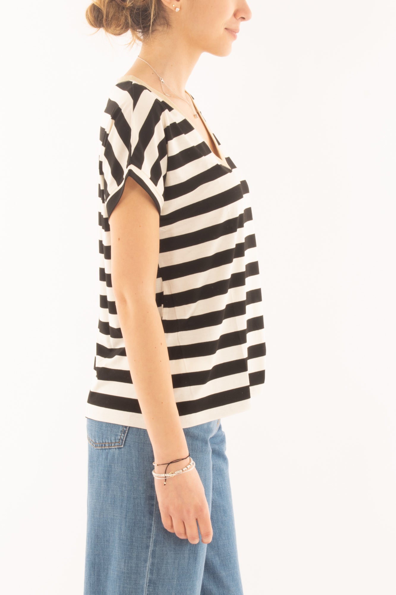 T-shirt rigata da donna Susy mix - Nero