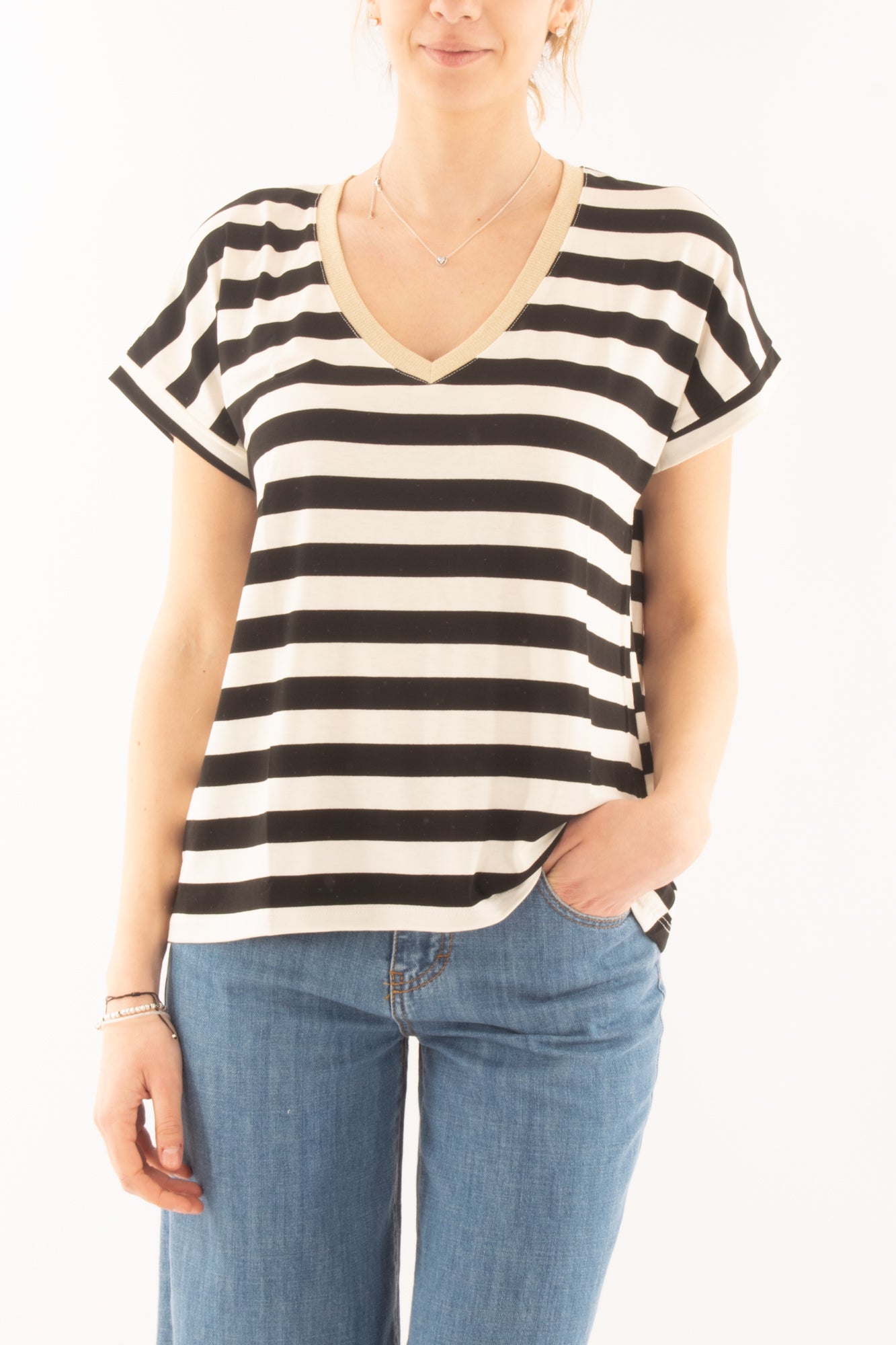 T-shirt rigata da donna Susy mix - Nero