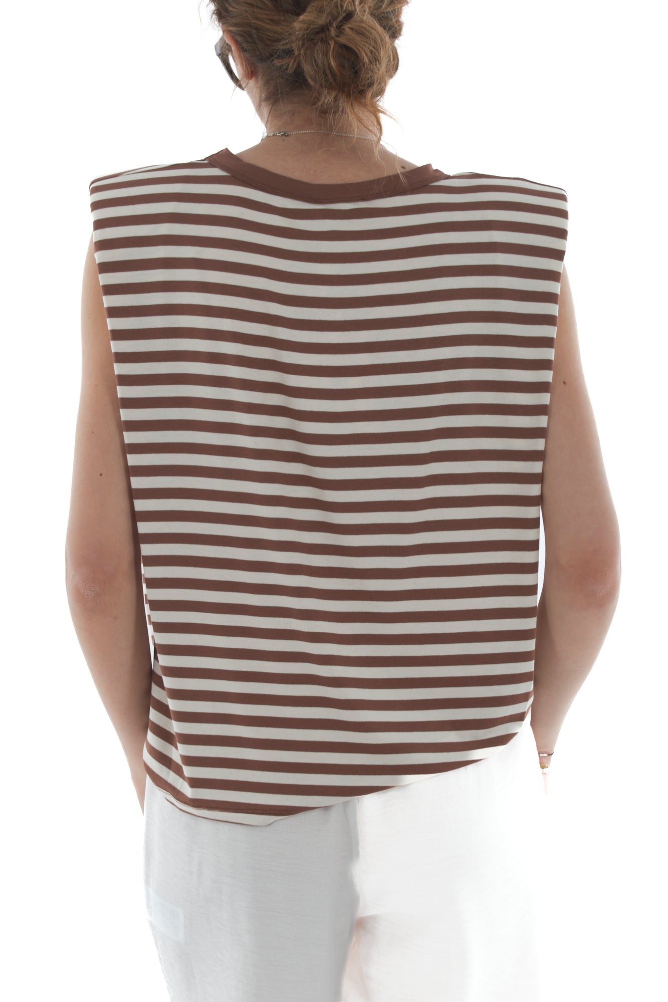 T-shirt rigata con spalline da Donna Susy mix - Tabacco