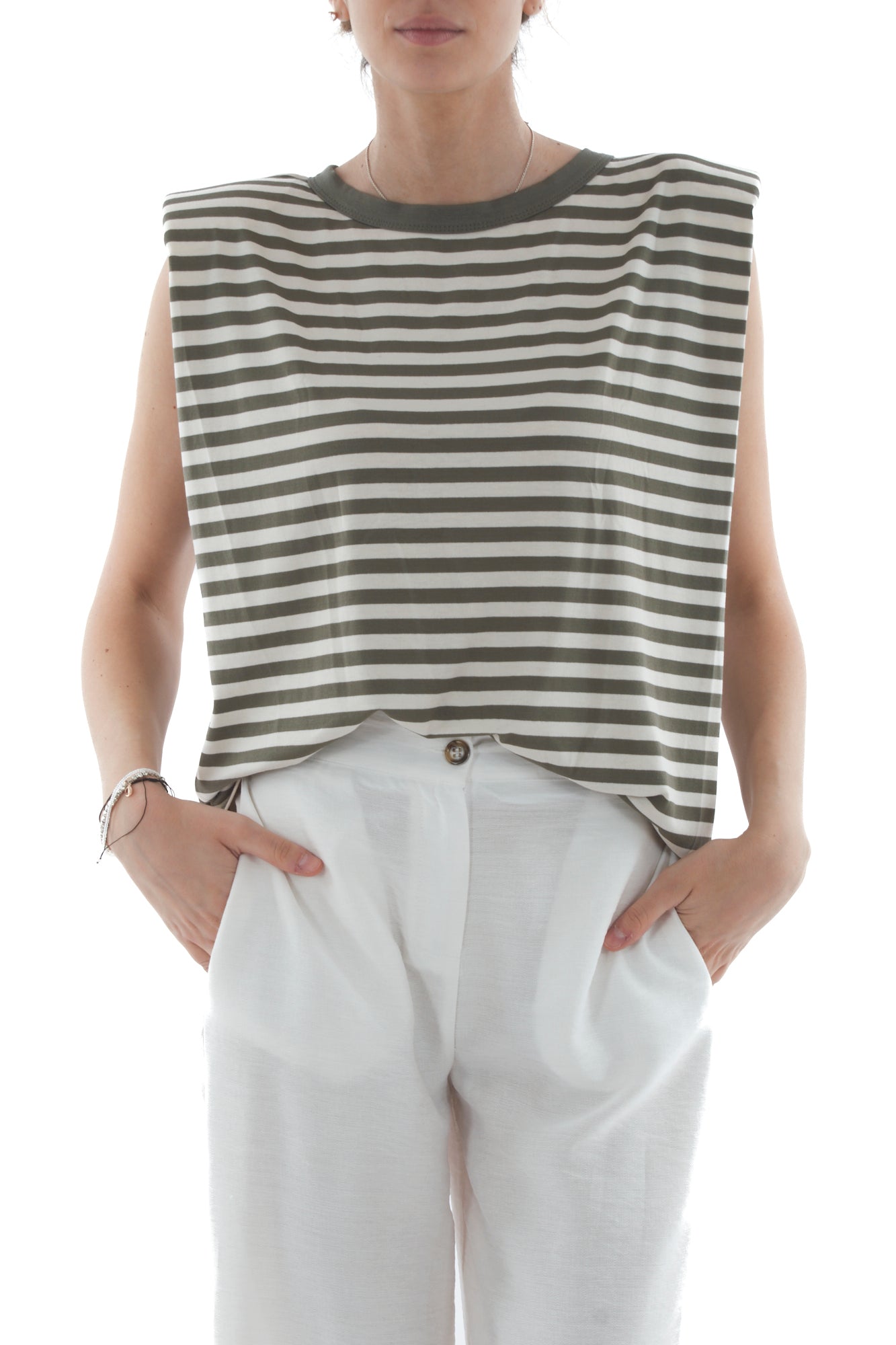 T-shirt rigata con spalline da Donna Susy mix Verde