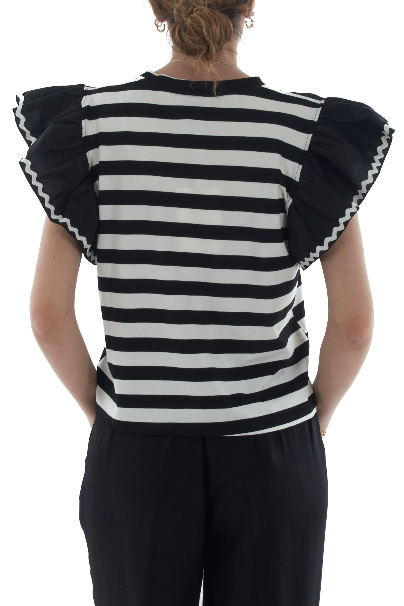 T-shirt rigata con voila' da Donna Susy mix - Nero