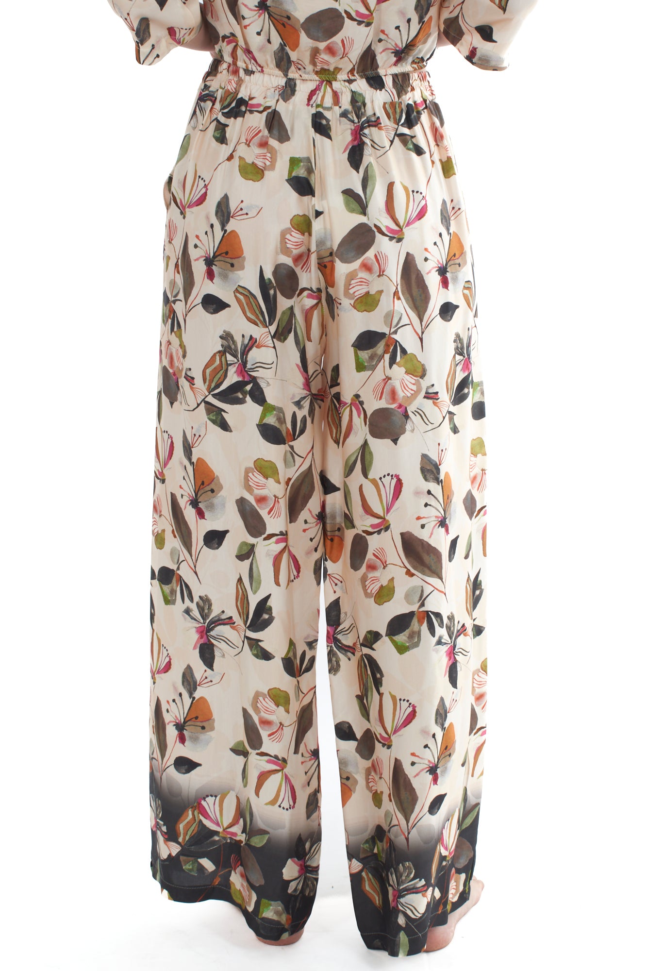 Pantalone fiorato a palazzo Susy mix Burro