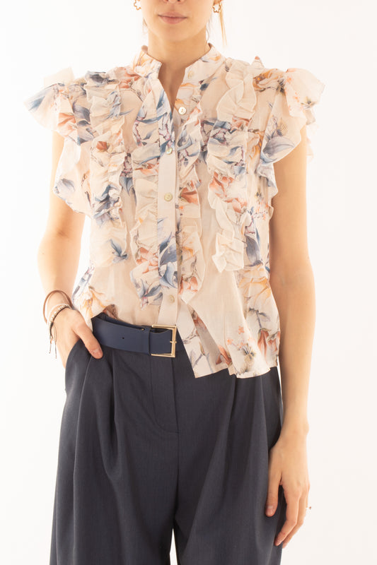 Camicia floreale con rouge da Donna Susy mix - Burro