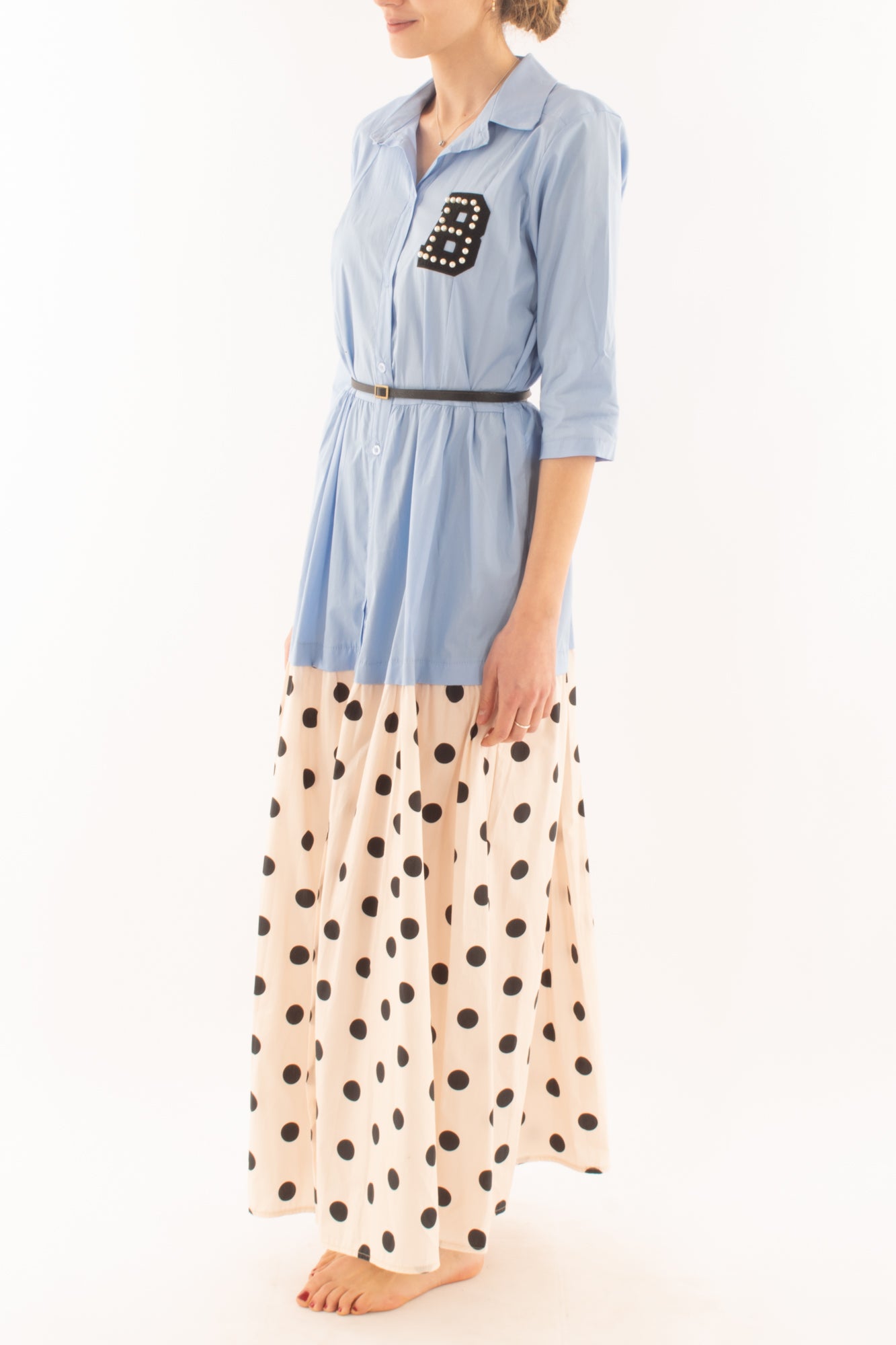 Abito lungo con pois da Donna Susy mix - Celeste