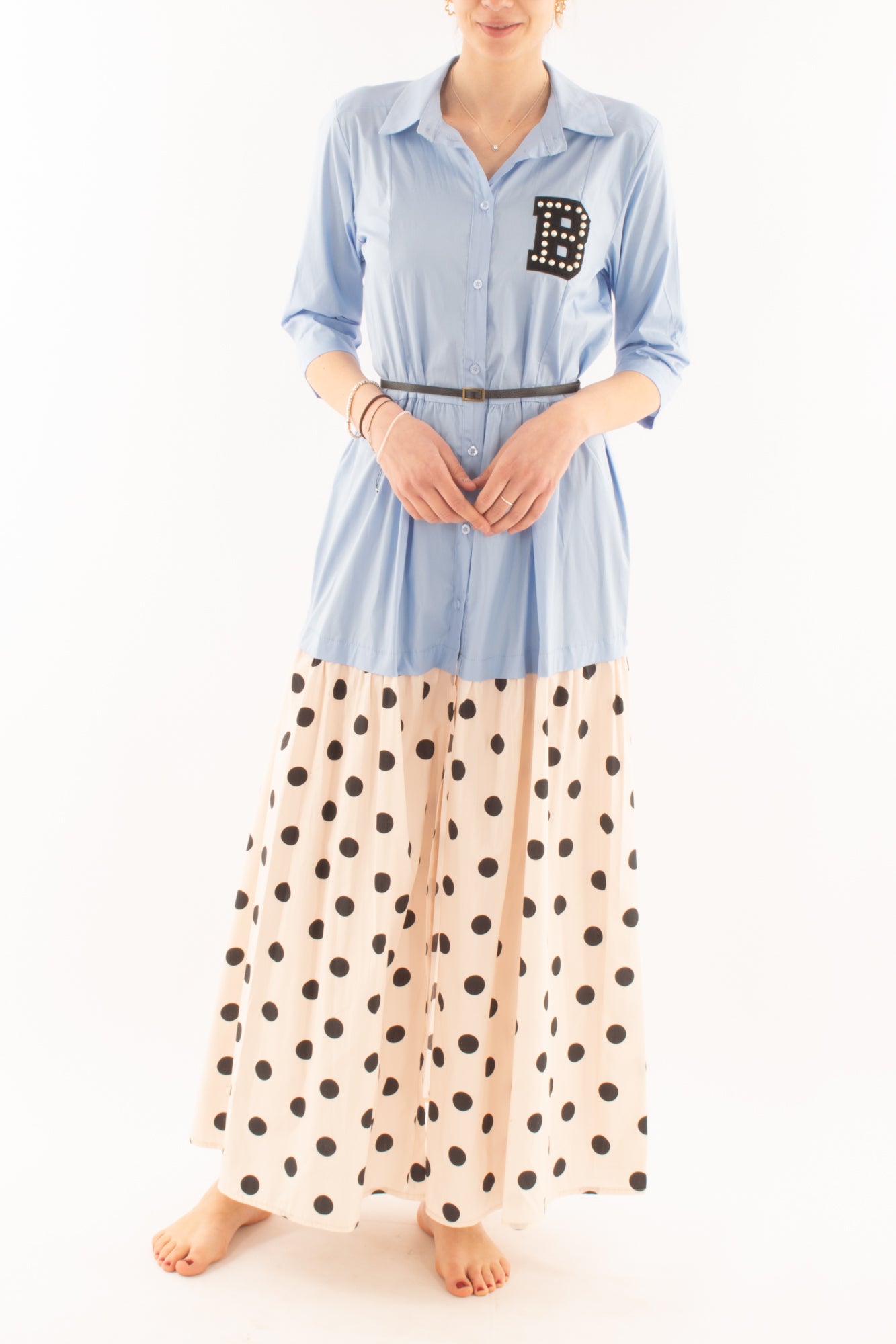 Abito lungo con pois da Donna Susy mix - Celeste