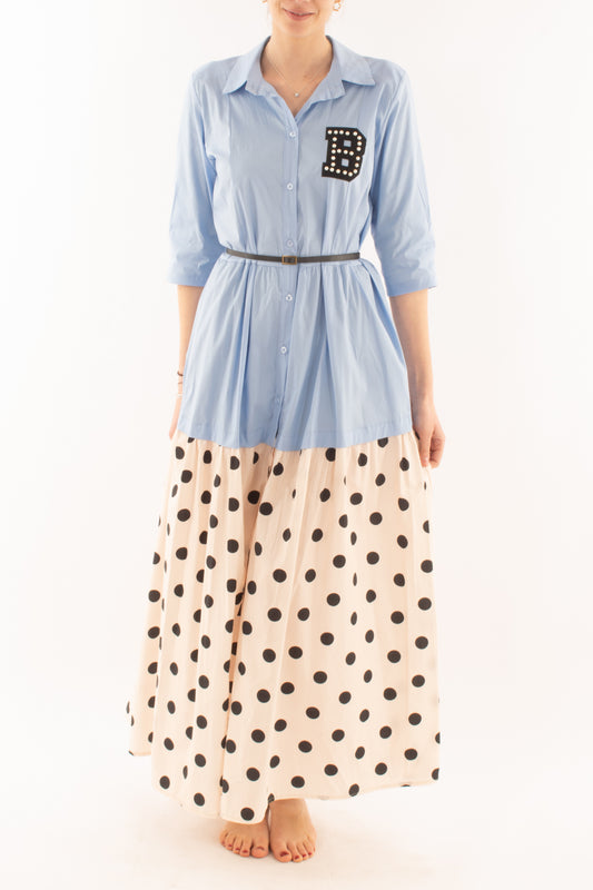 Abito lungo con pois da Donna Susy mix - Celeste