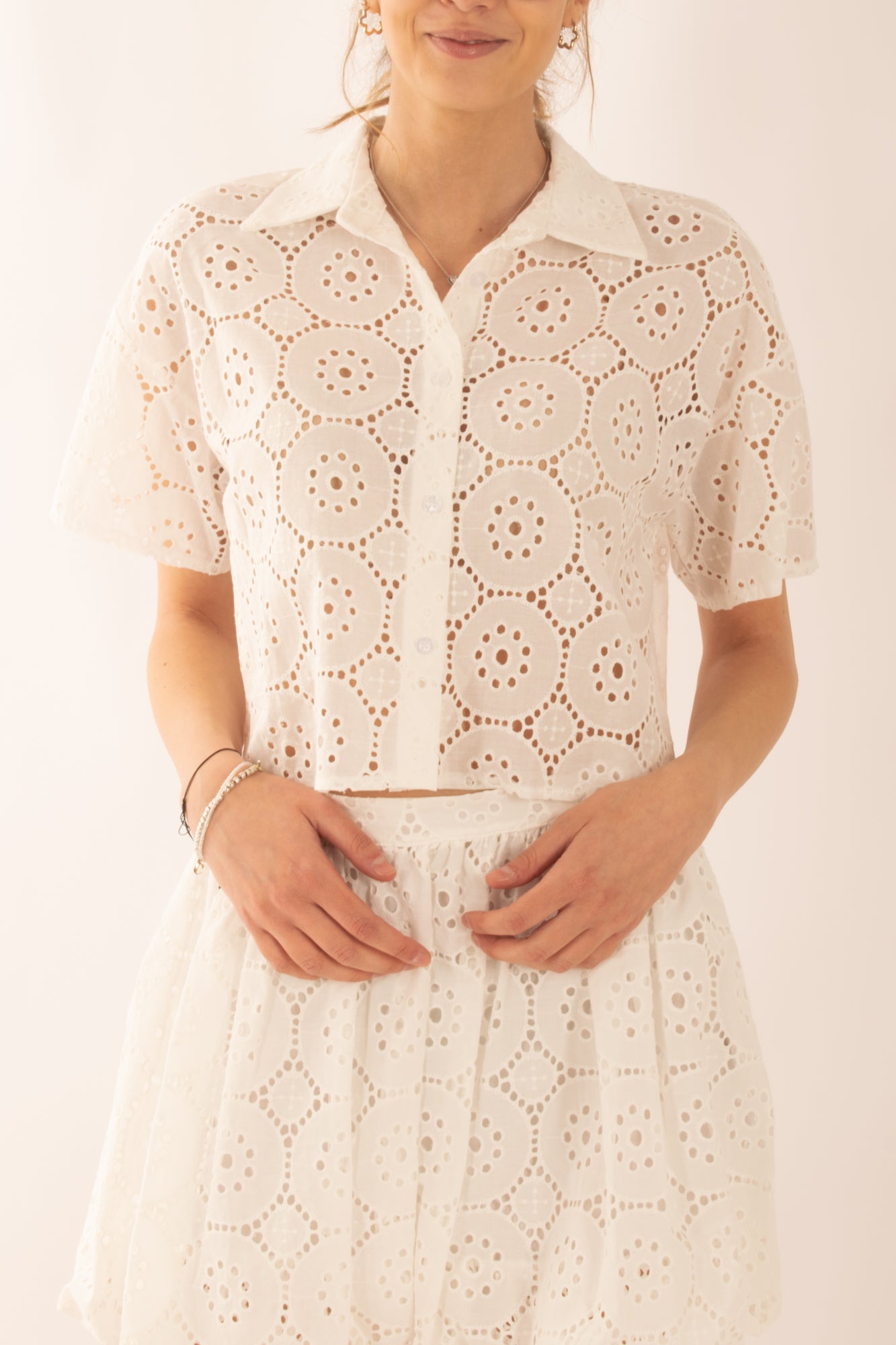 camicia in pizzo sangallo da Donna Susy mix - Bianco