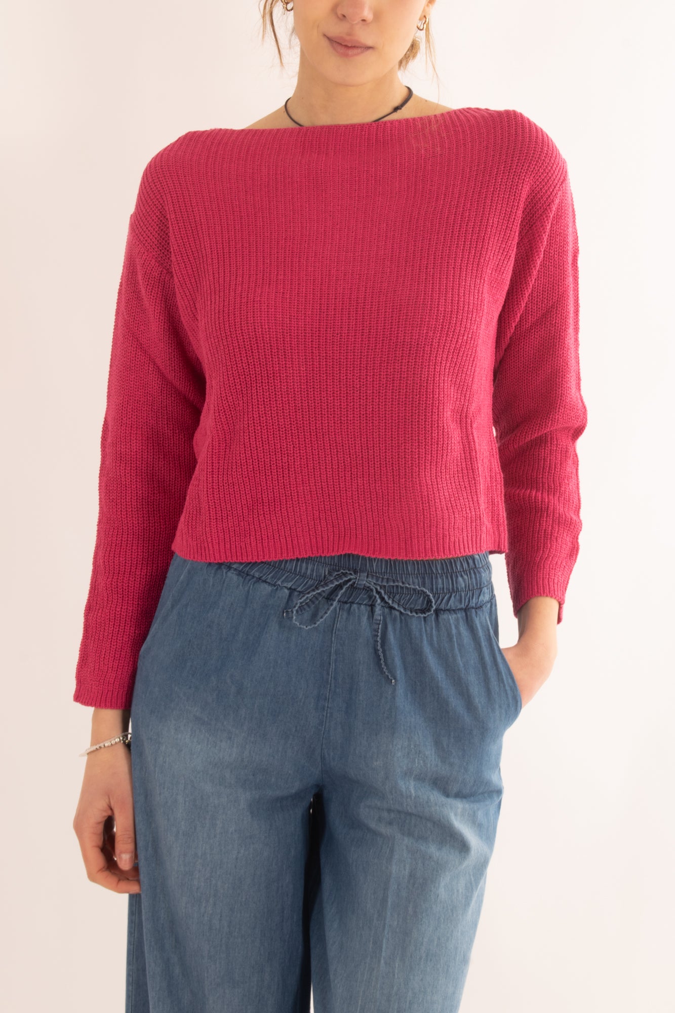 Maglia di filo a barca da Donna Susy mix - Fuxia