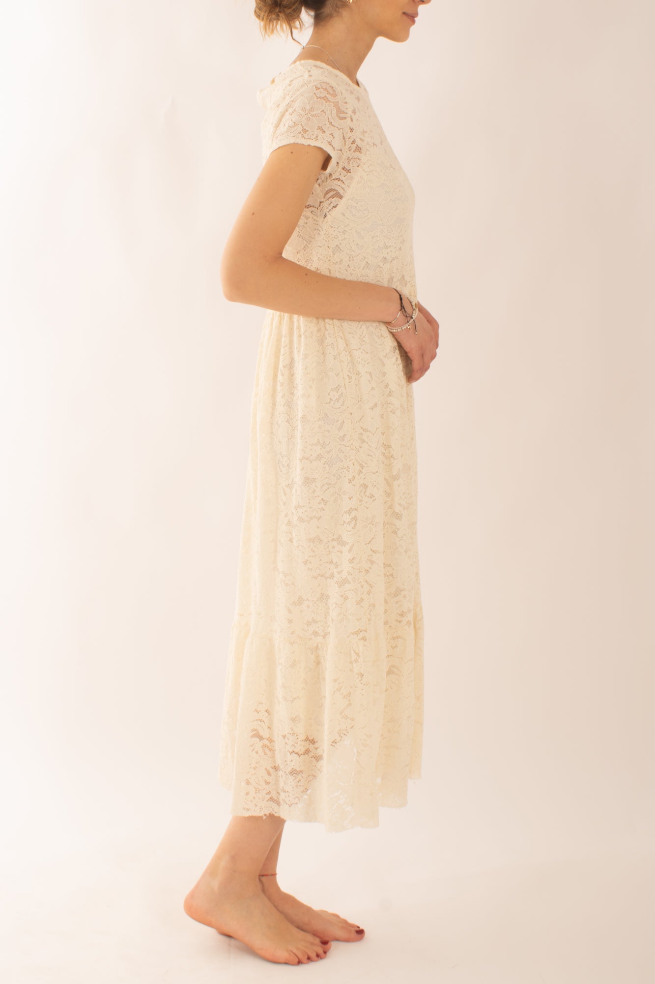 Abito lungo in pizzo in pizzo da Donna Susy mix - Burro