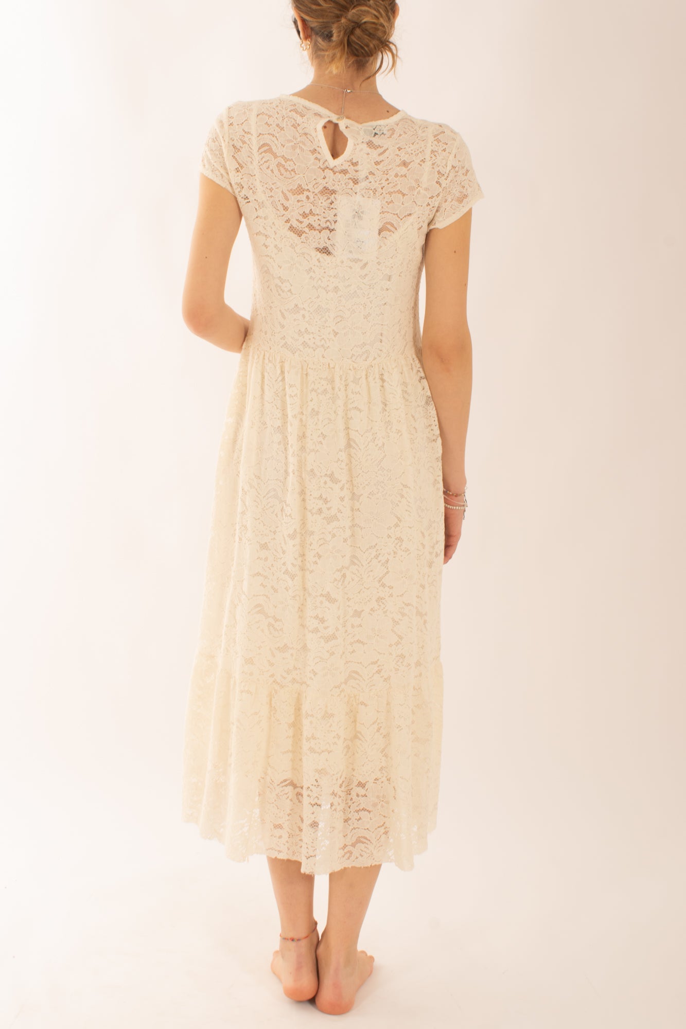 Abito lungo in pizzo in pizzo da Donna Susy mix - Burro