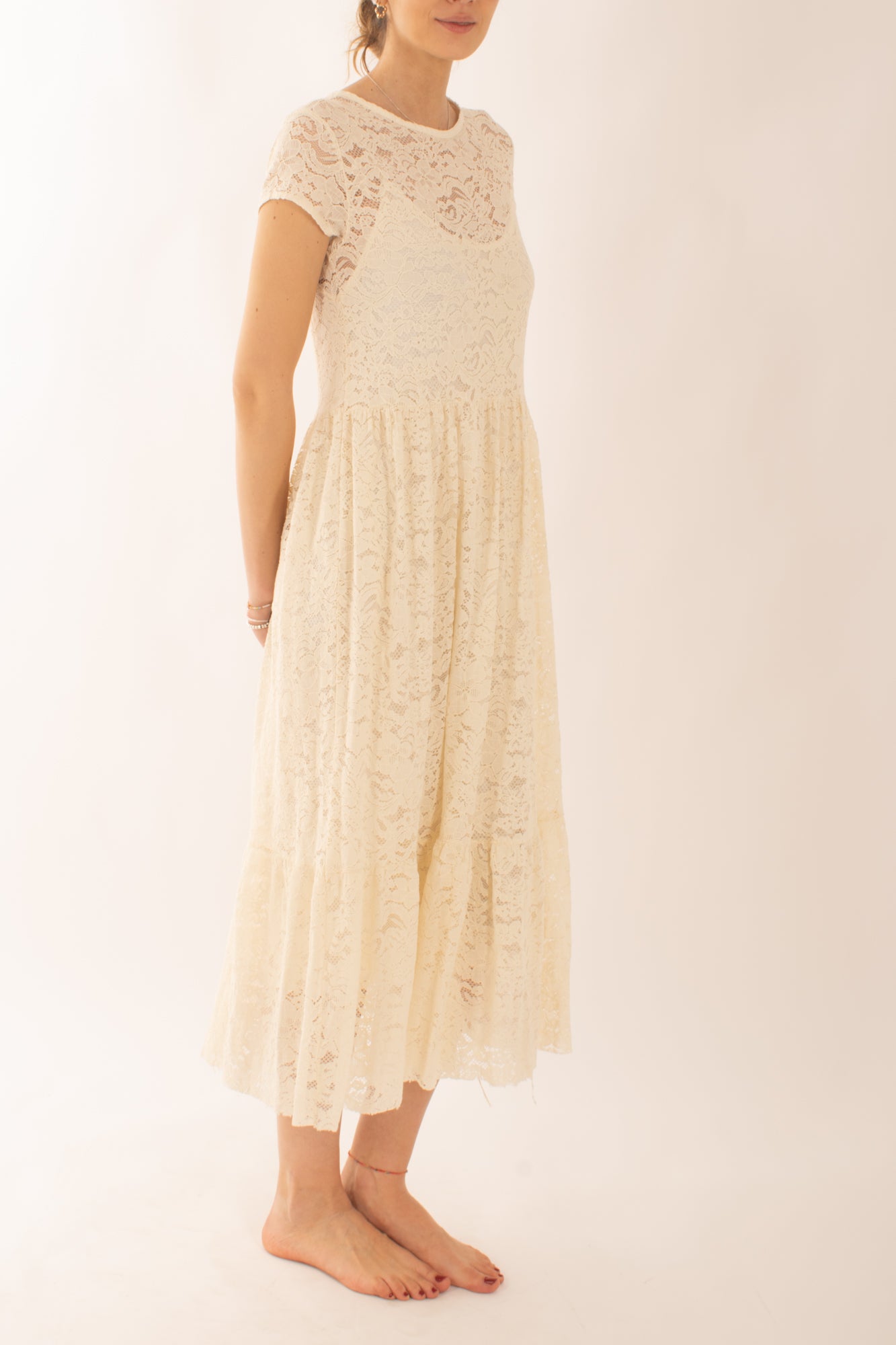 Abito lungo in pizzo in pizzo da Donna Susy mix - Burro