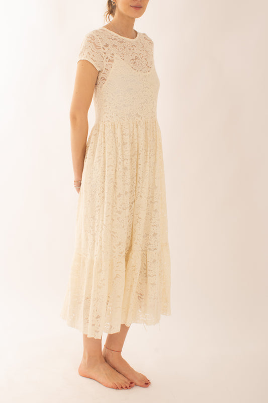 Abito lungo in pizzo in pizzo da Donna Susy mix - Burro
