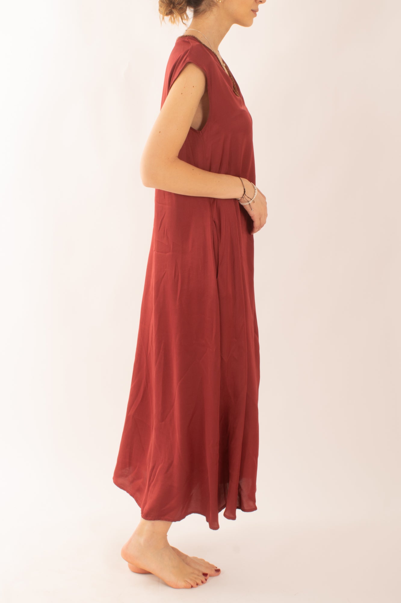Abito lungo a v da Donna Susy mix - Rosso india