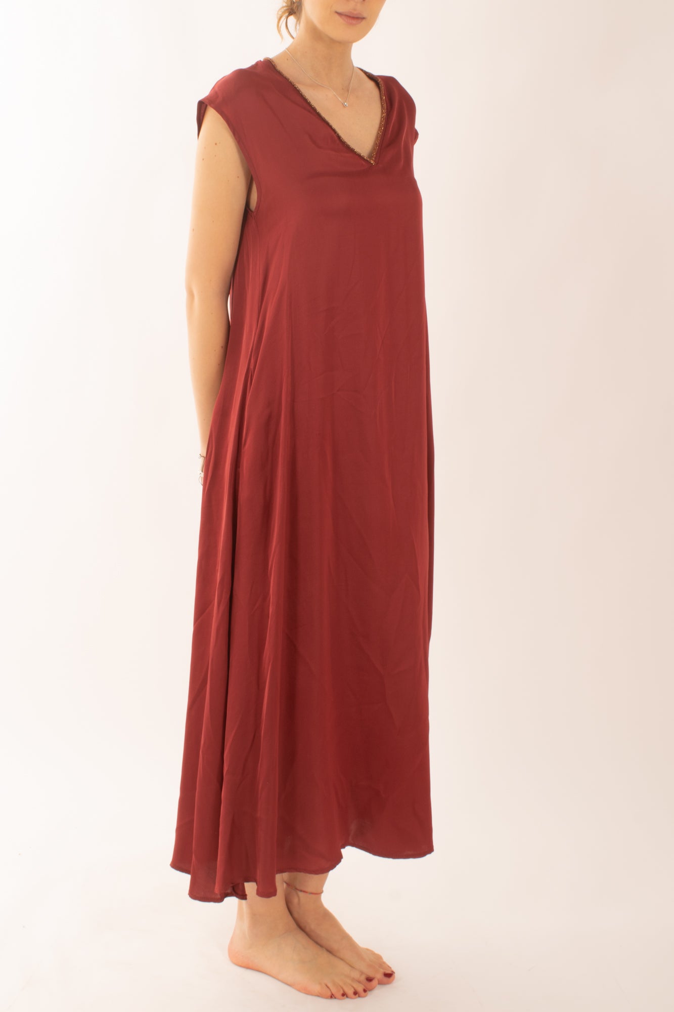 Abito lungo a v da Donna Susy mix - Rosso india