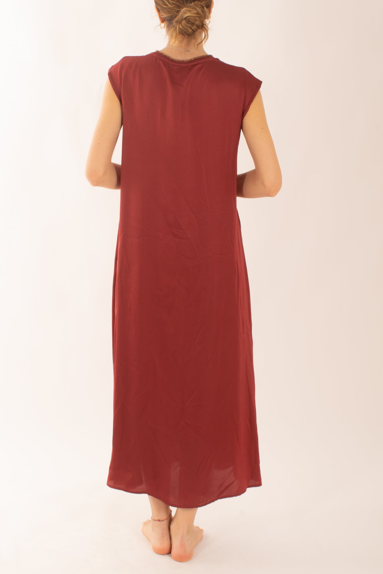 Abito lungo a v da Donna Susy mix - Rosso india
