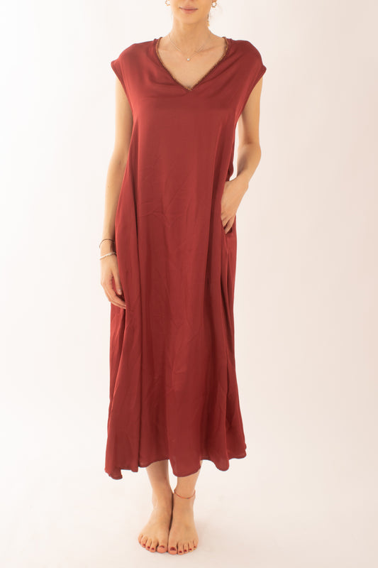 Abito lungo a v da Donna Susy mix - Rosso india