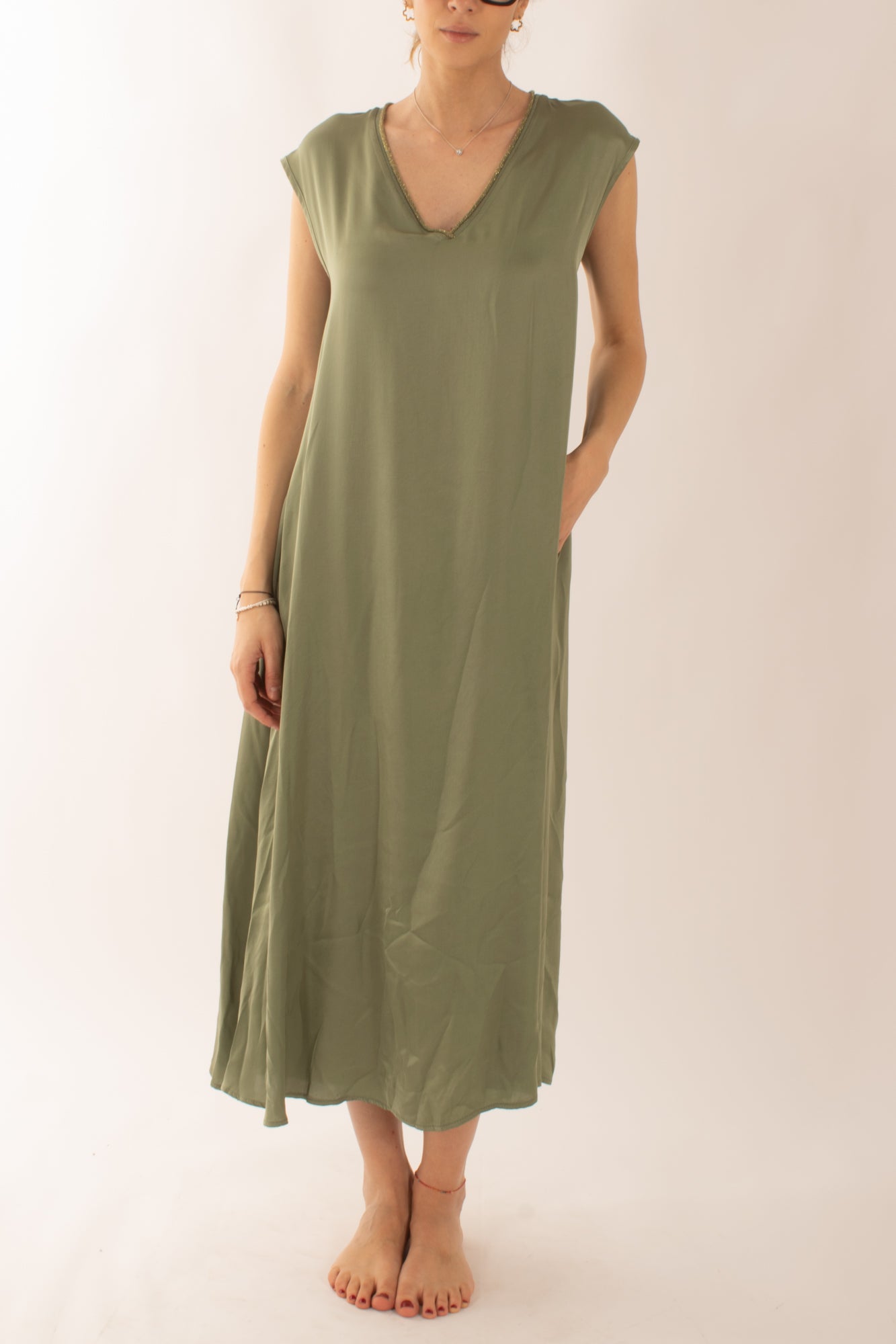 Abito lungo a v da Donna Susy mix - Verde