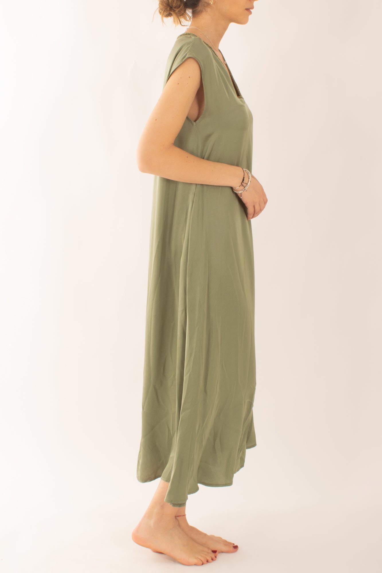 Abito lungo a v da Donna Susy mix - Verde