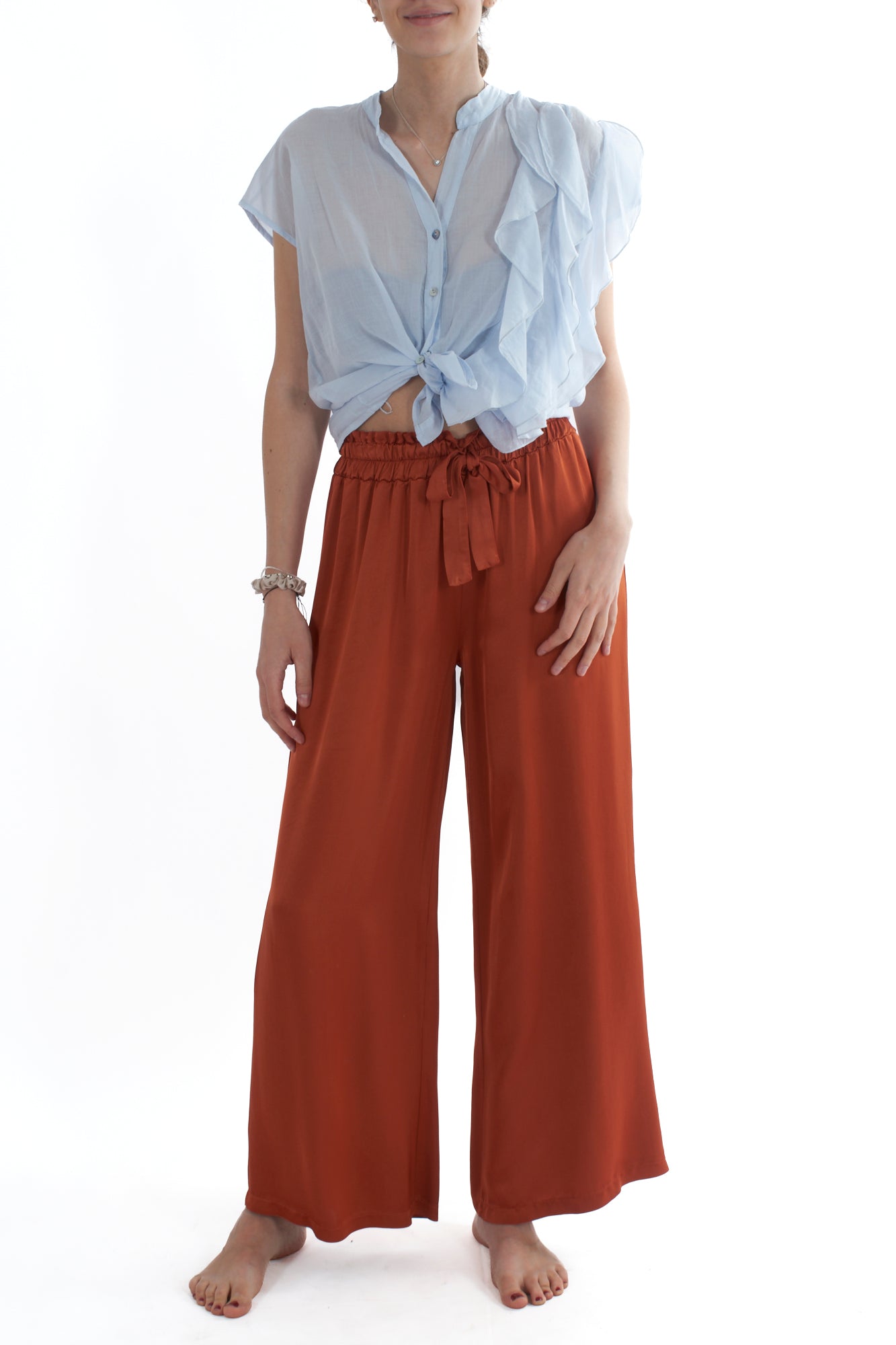 Blusa smanicata con rouge da Donna Susy mix Cielo