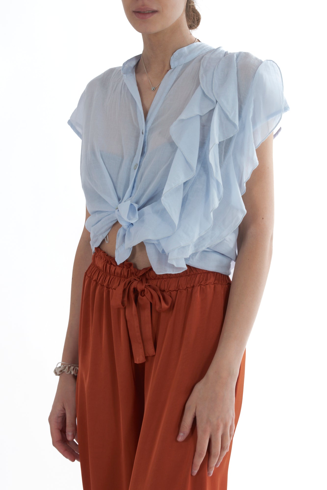 Blusa smanicata con rouge da Donna Susy mix Cielo