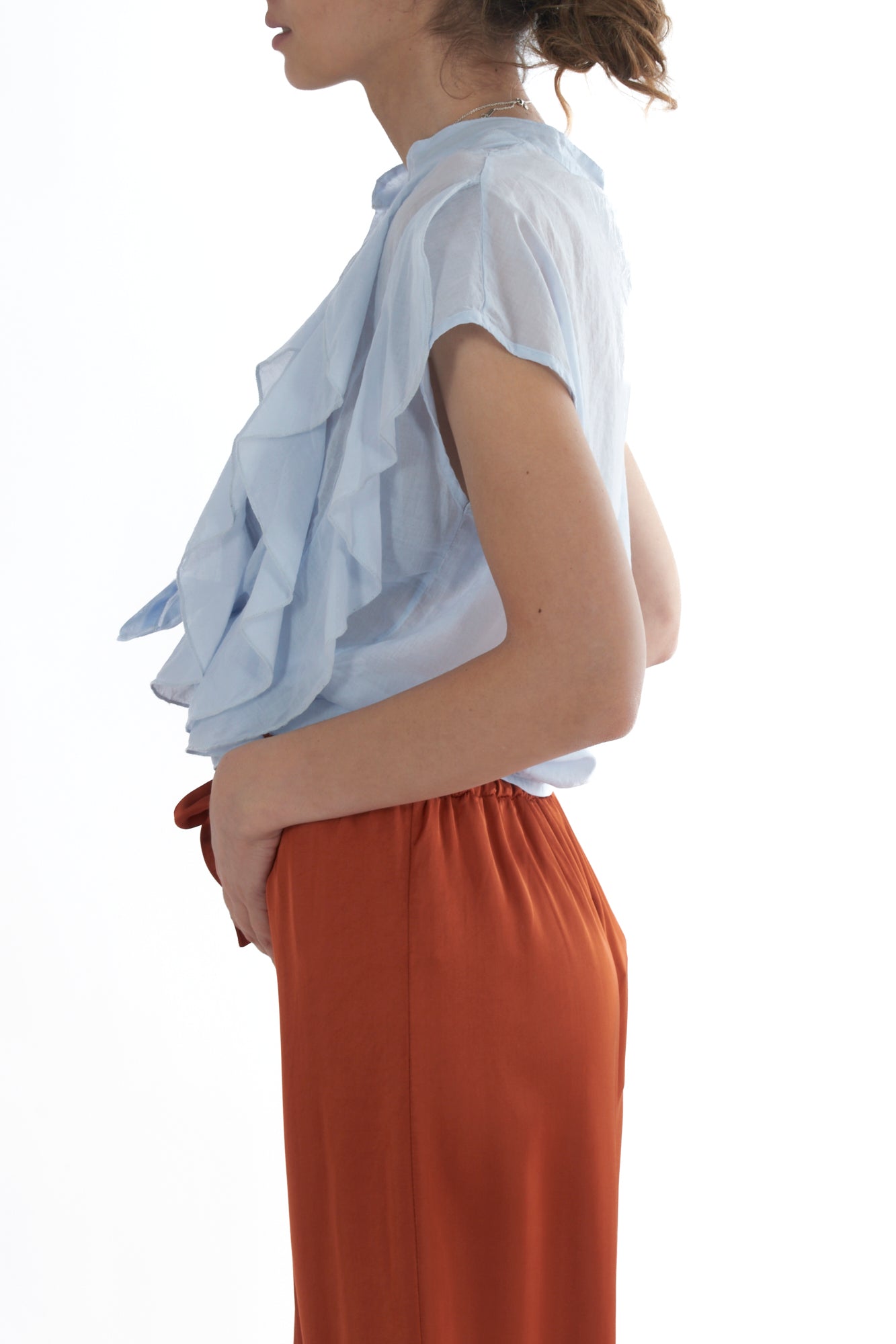 Blusa smanicata con rouge da Donna Susy mix Cielo