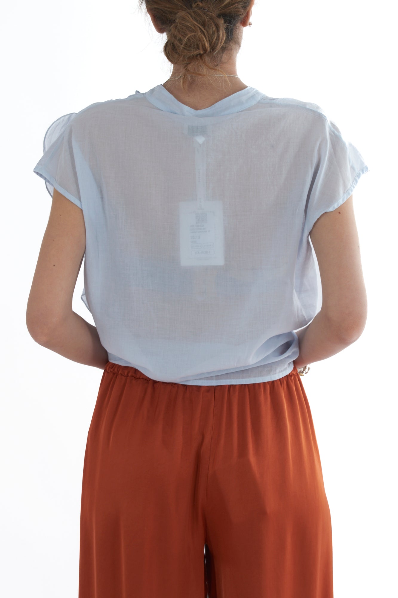 Blusa smanicata con rouge da Donna Susy mix Cielo