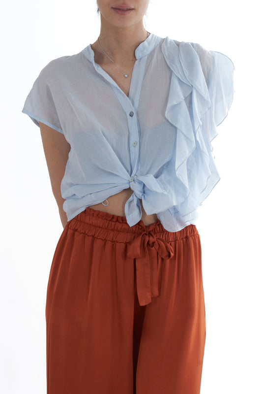 Blusa smanicata con rouge da Donna Susy mix Cielo