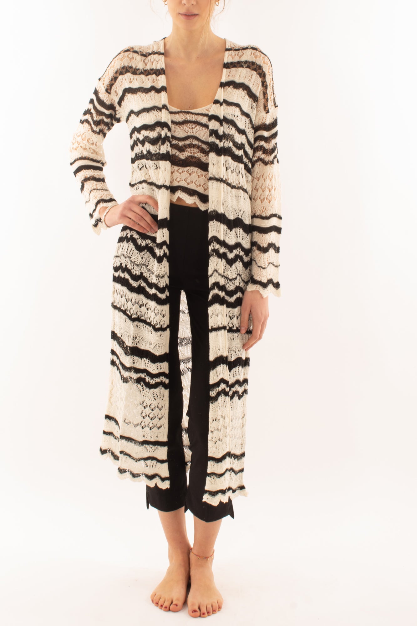 Cardigan lungo aperto ad uncinetto Susy mix elite - Latte