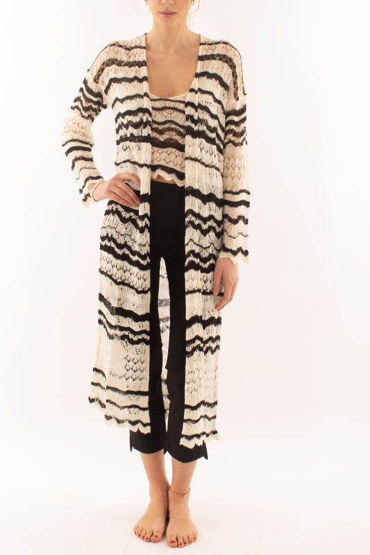Cardigan lungo aperto ad uncinetto Susy mix elite - Latte