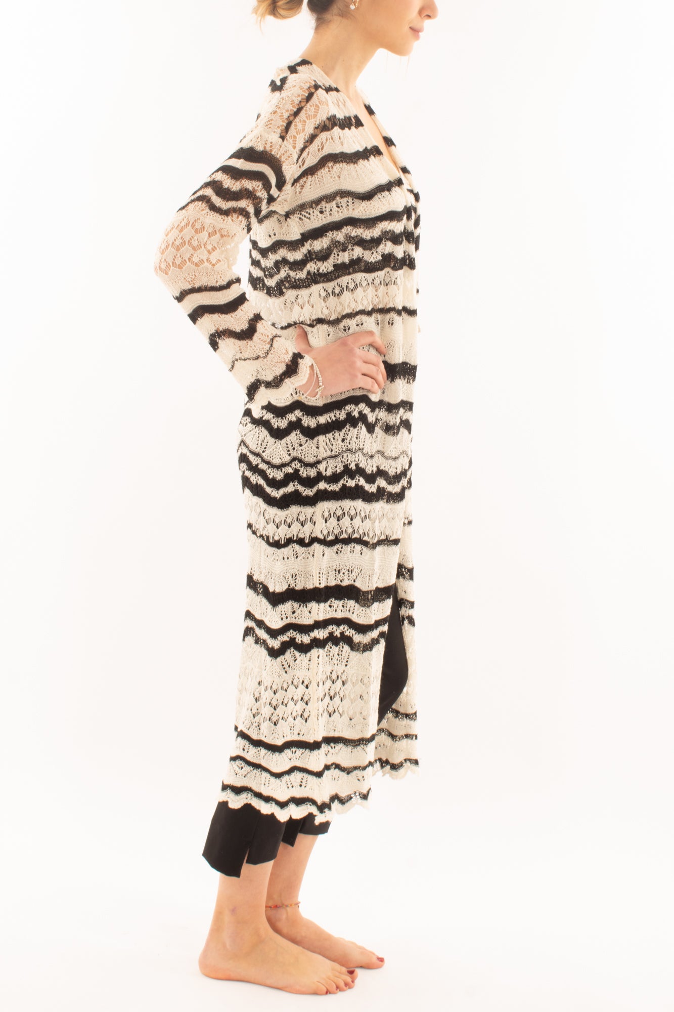Cardigan lungo aperto ad uncinetto Susy mix elite - Latte