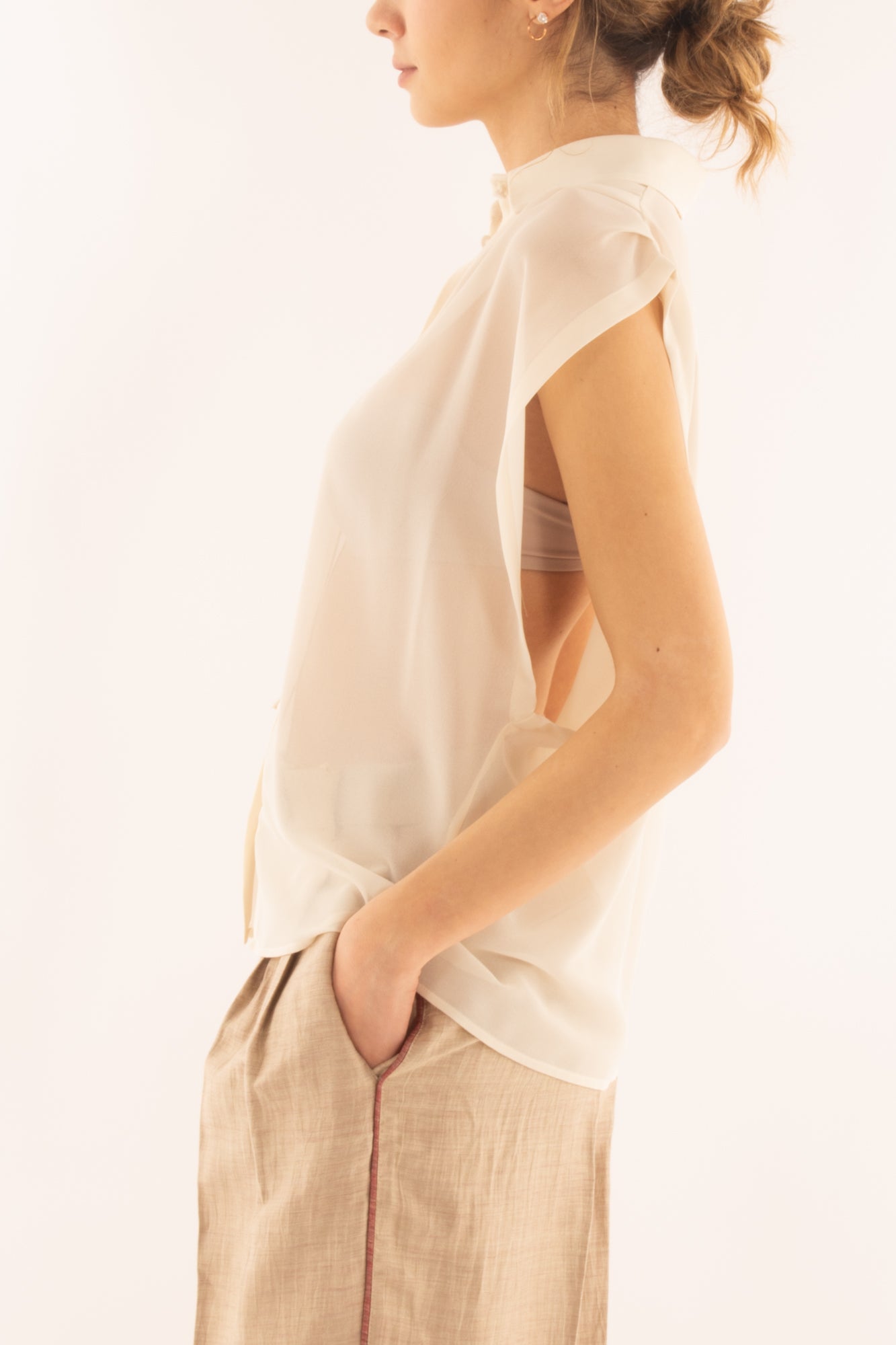 Blusa senza mamiche da Donna Susy mix elite - Burro