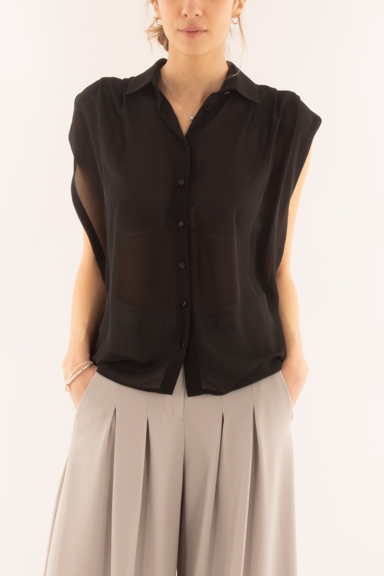 Blusa senza mamiche da Donna Susy mix elite - Nero