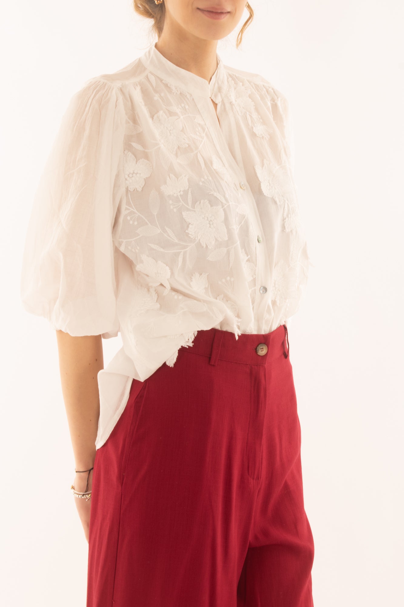 Camicia con intarsi in pizzo da Donna Susy mix - Bianco