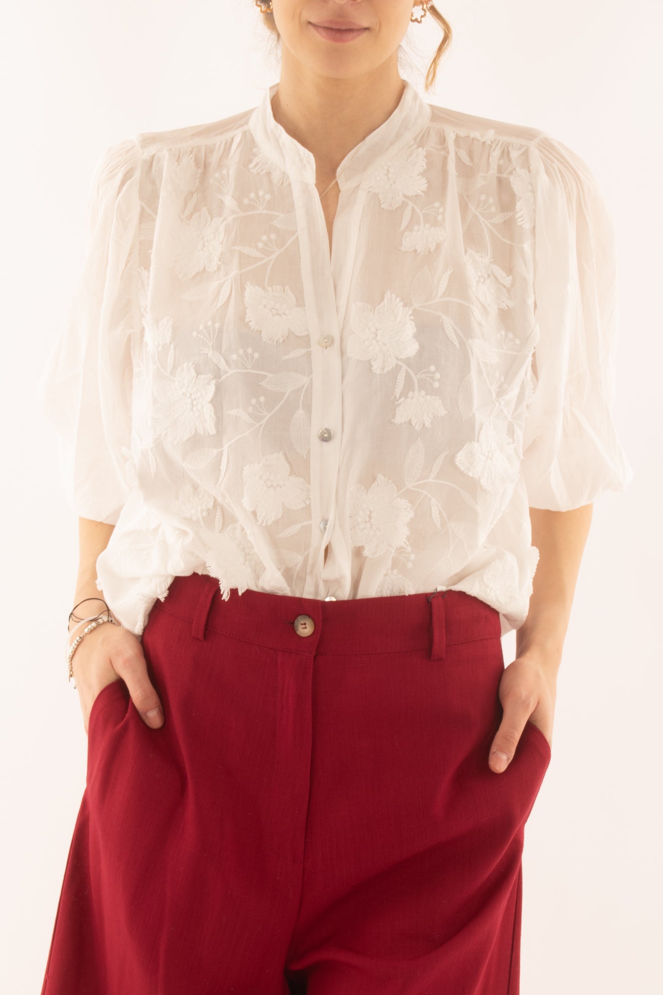 Camicia con intarsi in pizzo da Donna Susy mix - Bianco
