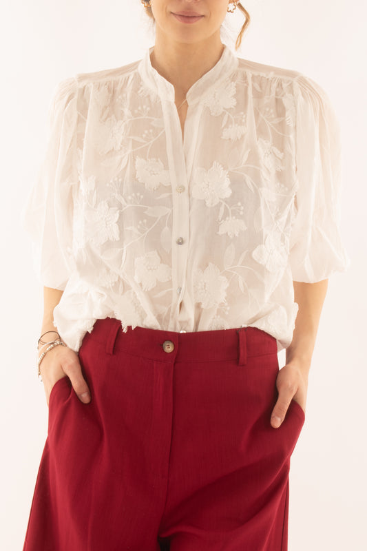 Camicia con intarsi in pizzo da Donna Susy mix - Bianco