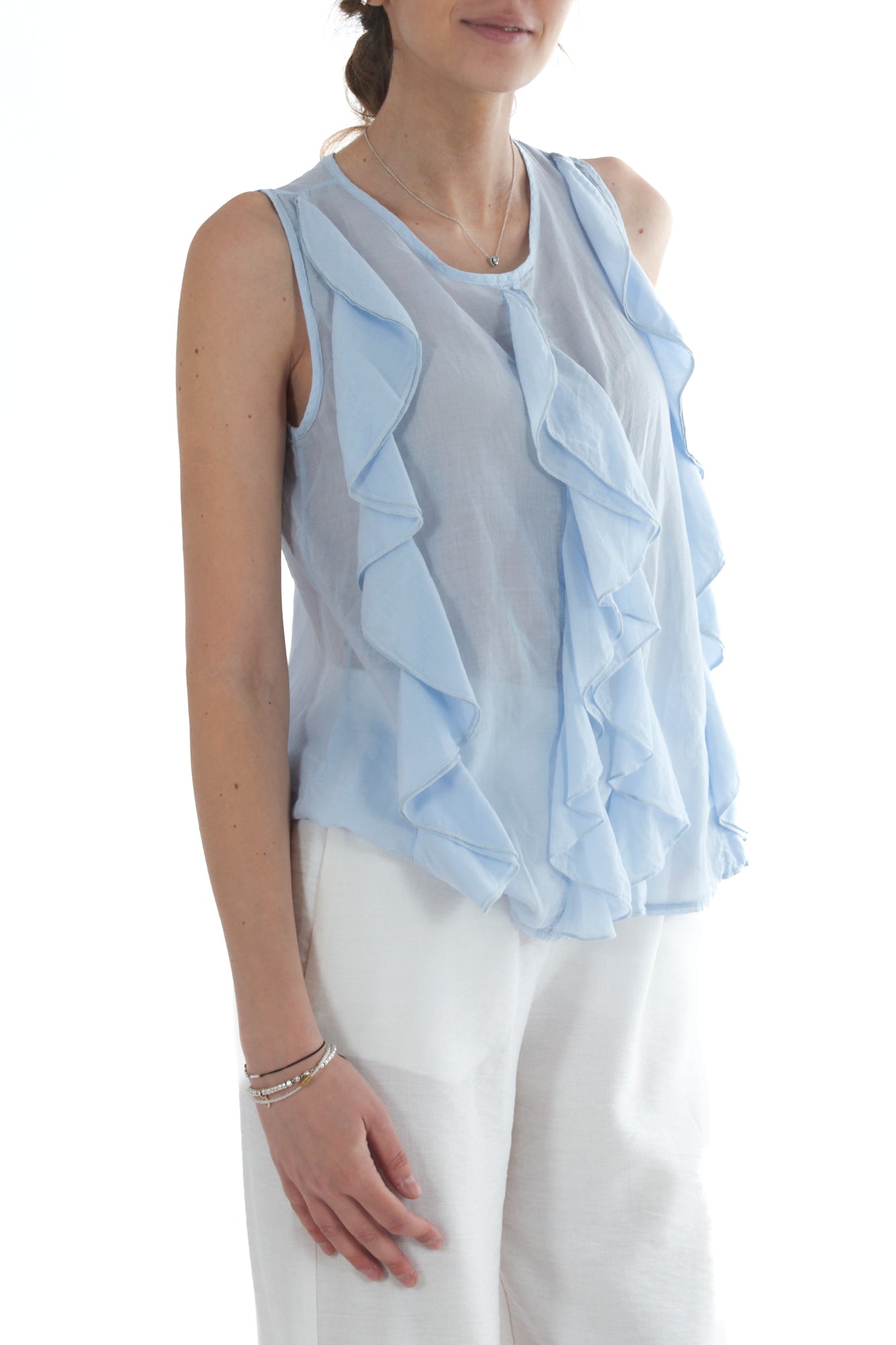 Blusa smanicata con rouge da Donna Susy mix - Cielo