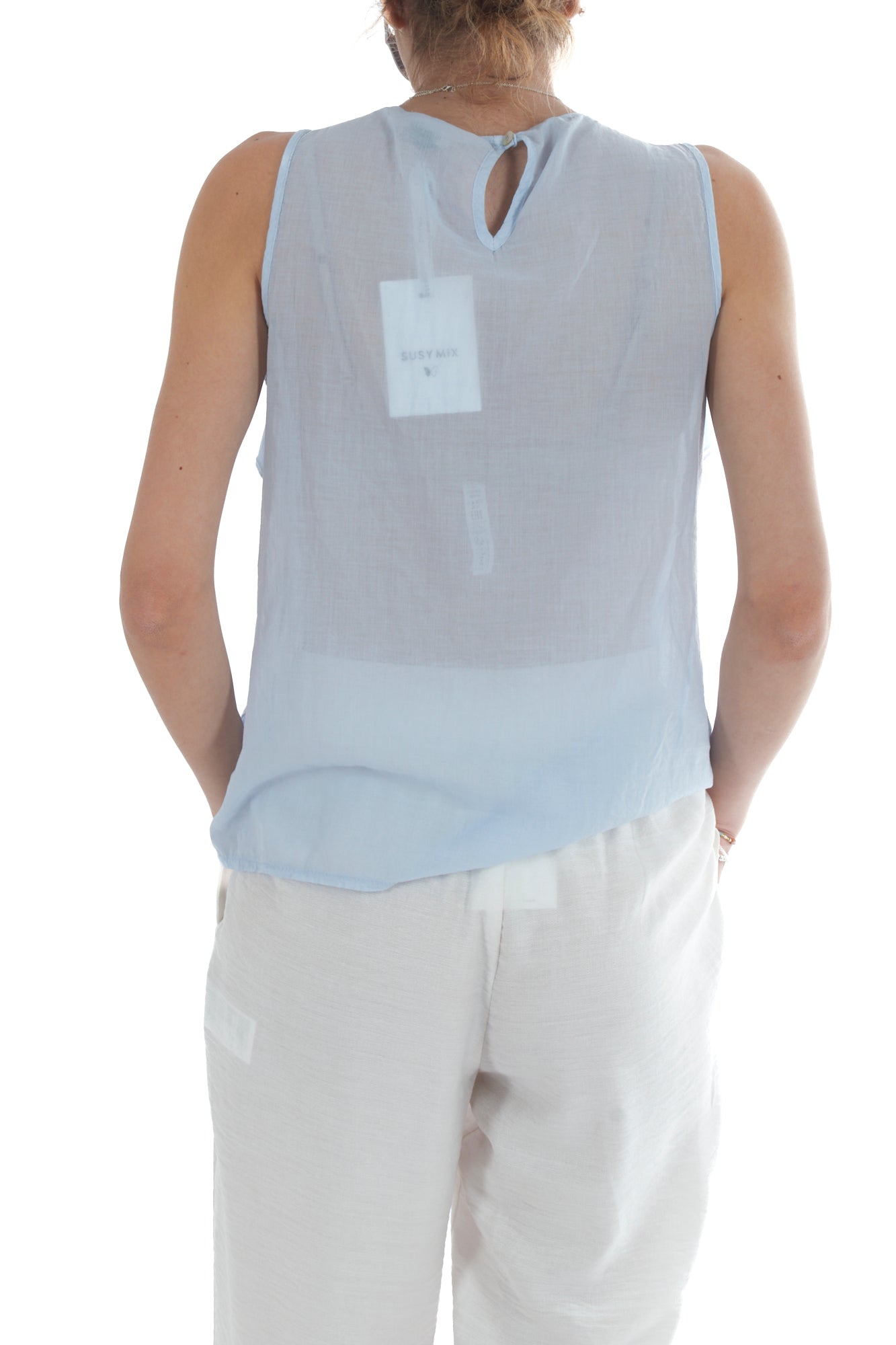 Blusa smanicata con rouge da Donna Susy mix - Cielo