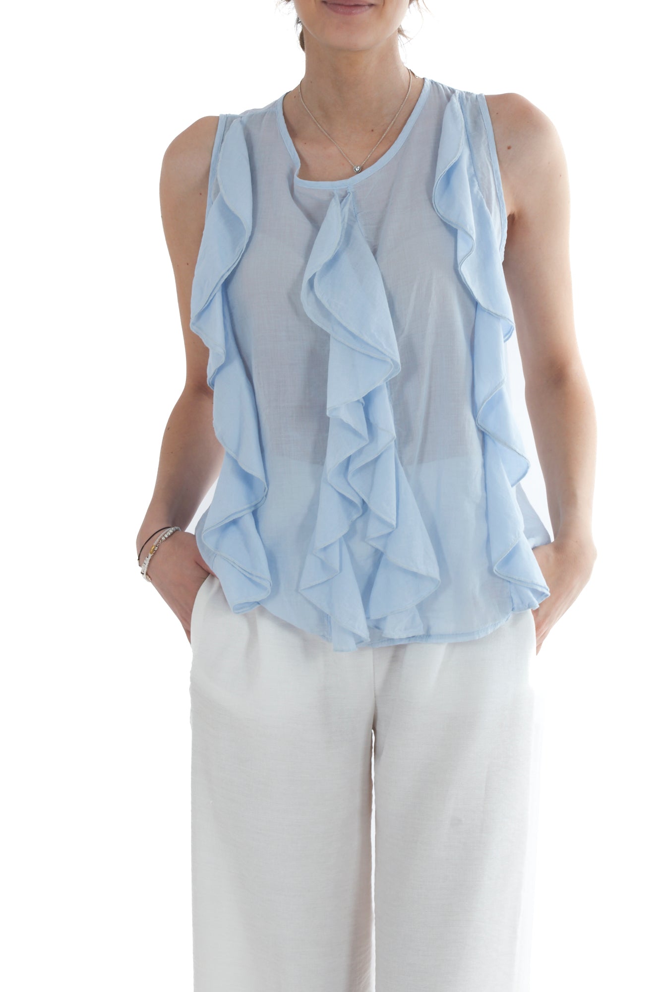 Blusa smanicata con rouge da Donna Susy mix - Cielo